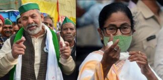 CM Mamta Banerjee and Rakesh Tikait