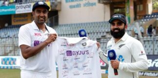 Team India Players Signature Jersey Gifted to Ejaz Patel