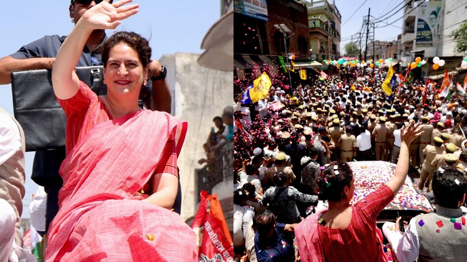 संसद पहुंचे से पहले प्रियंका गांधी पर फूलों की वर्षा संसद पहुंचे से पहले प्रियंका गांधी पर फूलों की वर्षा