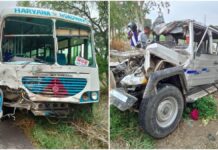 हरियाणा के यमुनानगर में हादसा हुआ है। यमुनानगर के छछरौली के लेदी-बिलासपुर रोड पर गांव खानूवाला मोड़ के पास रोडवेज बस और कार की टक्कर हो गई।