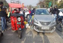 अंबाला में नशे में धुत एक पुलिस अधिकारी ने ई-रिक्शा को टक्कर मार दी।